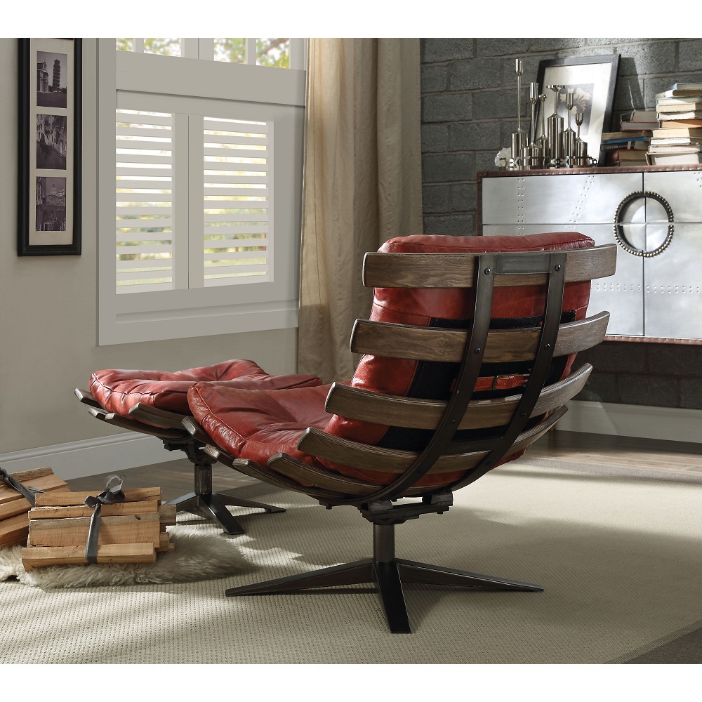 ACME Gandy Chair & Ottoman (2Pc Pk) in Antique Red Top Grain Leather-Boyel Living